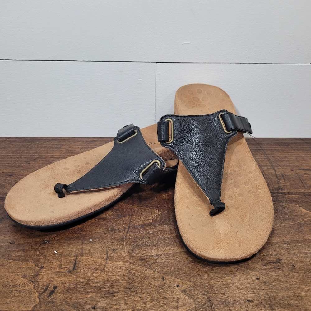 Vionic Wanda Sandal Black Leather Orthotic Flip Flop Women's sz 10